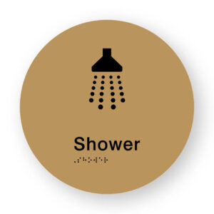 Shower Braille Sign on a Tactile Printed Gold Acrylic Disk - Image 1