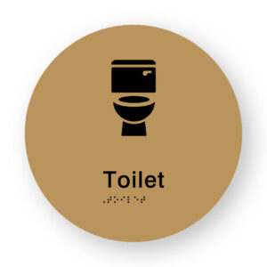 Toilet Braille Sign on a Tactile Printed Gold Acrylic Disk - Image 1