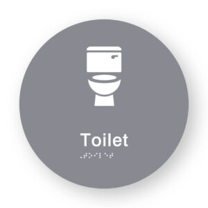 Toilet Braille Sign on a Tactile Printed Grey Acrylic Disk