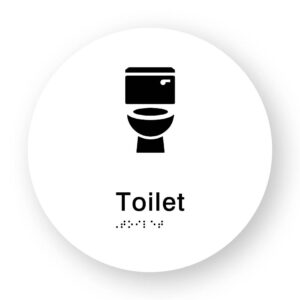 Toilet Braille Sign on a Tactile Printed White Acrylic Disk - Image 1