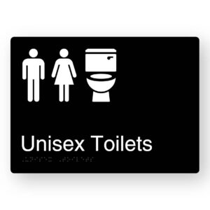 Unisex Toilets Braille Sign in Black Aluminium - Image 1