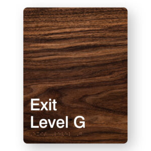 Exit Level G Braille Sign in Portrait Dark Woodgrain - Image 1