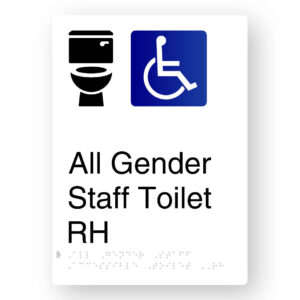 All Gender Staff Accessible Toilet RH Braille Sign in Portrait White Aluminium