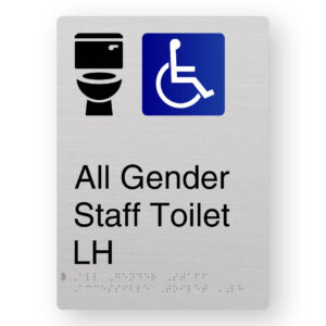 All Gender Staff Accessible Toilet LH Braille Sign in Portrait Anodised Aluminium