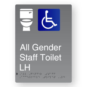 All Gender Staff Accessible Toilet LH Braille Sign in Portrait Grey Aluminium
