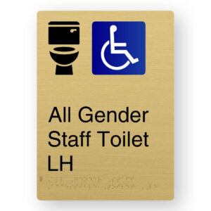 All Gender Staff Accessible Toilet LH Braille Sign in Portrait Satin Brass Finish