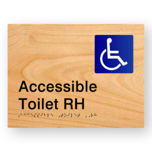 Accessible Toilet RH Braille Sign in Woodgrain Tactile Printed Acrylic