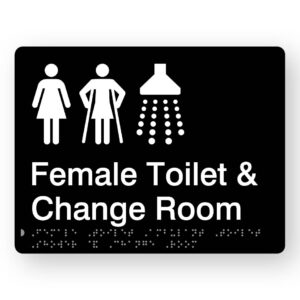 Female Toilet Ambulant Toilet Shower & Change Room Braille Sign in Black Acrylic - Image 1