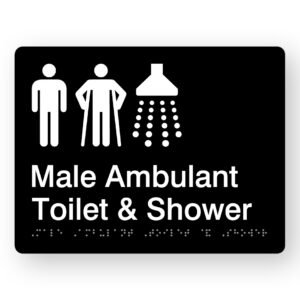Male Ambulant Toilet & Shower Braille Sign in Black Acrylic - Image 1