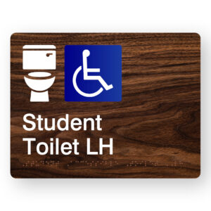 Student Accessible Toilet LH Braille Sign in Dark Woodgrain