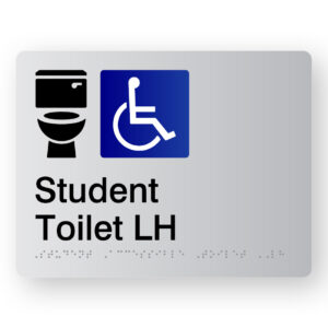 Student Accessible Toilet LH Braille Sign in Silver Acrylic