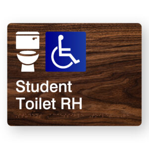 Student Accessible Toilet RH Braille Sign in Dark Woodgrain