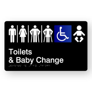 Airlock - Toilets & Baby Change Braille Sign in Black Acrylic - Image 1