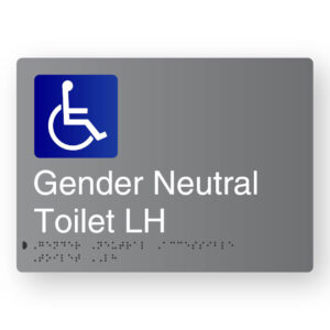 Gender Neutral Accessible Toilet LH Braille Sign in Grey Aluminium - Image 1