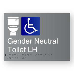 Gender Neutral Accessible Toilet LH Braille Sign in Grey Aluminium - Image 1
