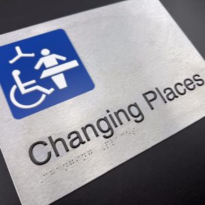 Formed from a single piece of metal, Changing places Stainless Steel braille Sign