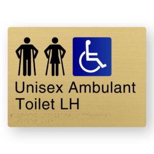 Unisex Ambulant Accessible Toilet LH Braille Sign in a Satin Brass Finish - Image 1