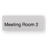 Meeting Room 2 Braille Sign in Anodised Aluminium. Silver Sign panel with Black text that reads Meeting Room 2
