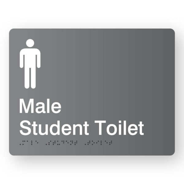 Male Student Toilet Braille Sign in Grey Acrylic Male Student Toilet Braille Sign in Grey Acrylic