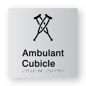 Ambulant Cubicle Braille Sign in tactile printed Silver Acrylic