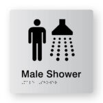 Male Shower Braille Sign in Tactile printed Silver Acrylic