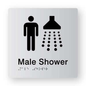 Male Shower Braille Sign in Tactile printed Silver Acrylic