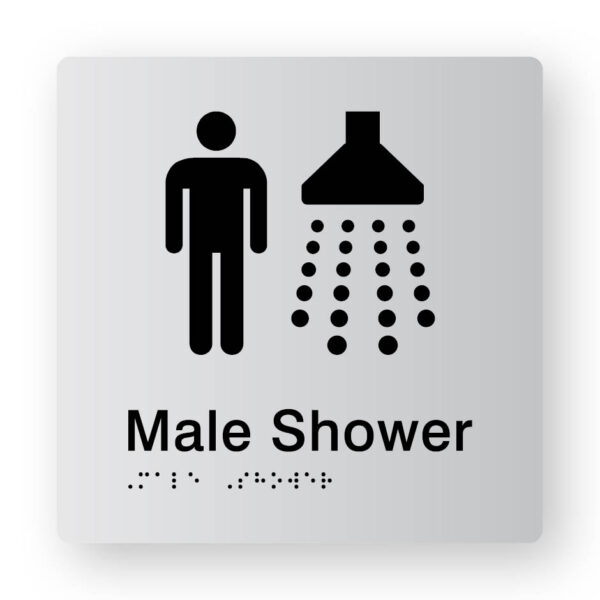 Male Shower Braille Sign in Tactile printed Silver Acrylic Male Shower Braille Sign in Tactile printed Silver Acrylic