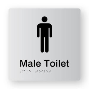 Male Toilet Braille Sign in Tactile printed Silver Acrylic