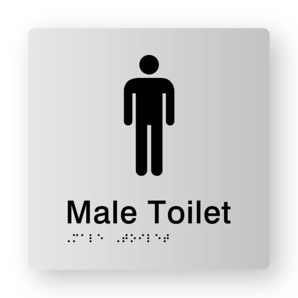 Male Toilet Braille Sign in Tactile printed Silver Acrylic Male Toilet Braille Sign in Tactile printed Silver Acrylic