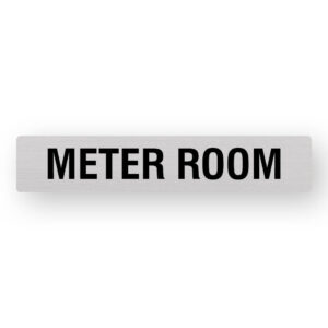 Meter Room Anodised Aluminium Statutory Sign. Silver Sign panel with Black text that reads Meter Room