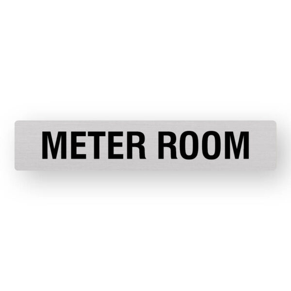 Meter Room - 480x90 - (SKU - MR) A Meter Room Anodised Aluminium Statutory Sign. Silver Sign panel with Black text that reads Meter Room
