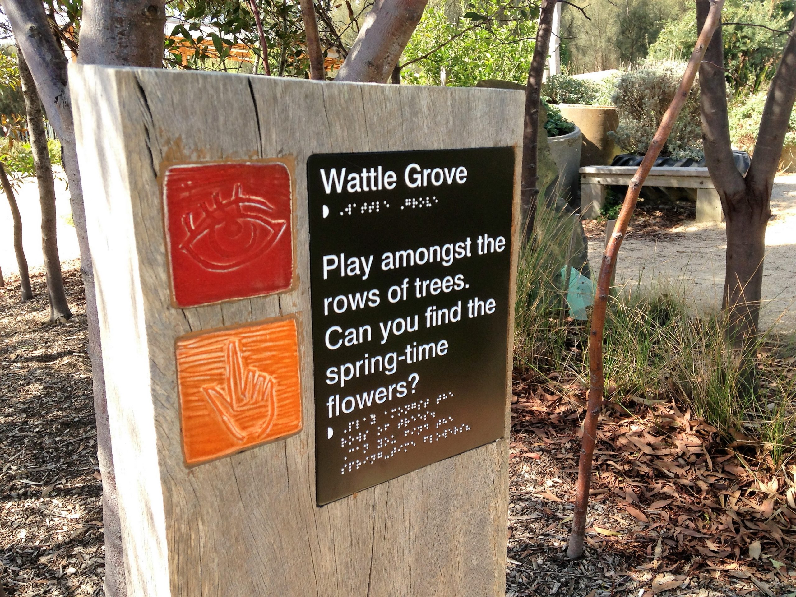 Braille Sign in Bob Pettit reserve sensory garden