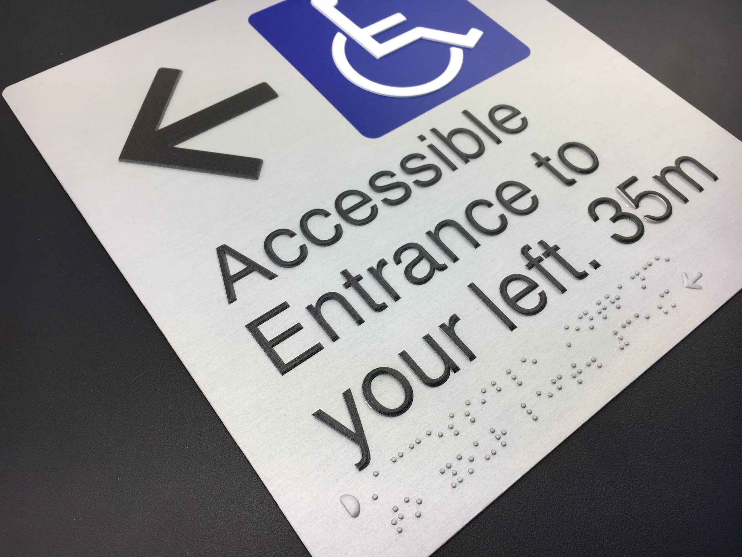 Custom BrailleFace Anodised Aluminium Braille Sign