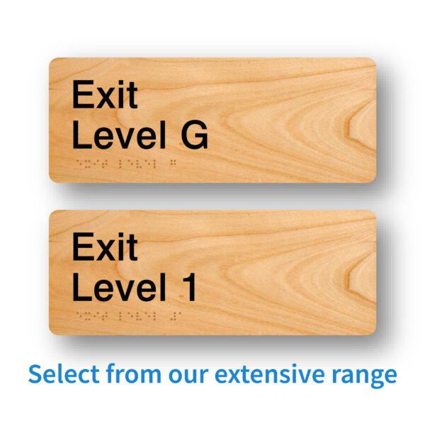 Wood grain Exit Level Signs