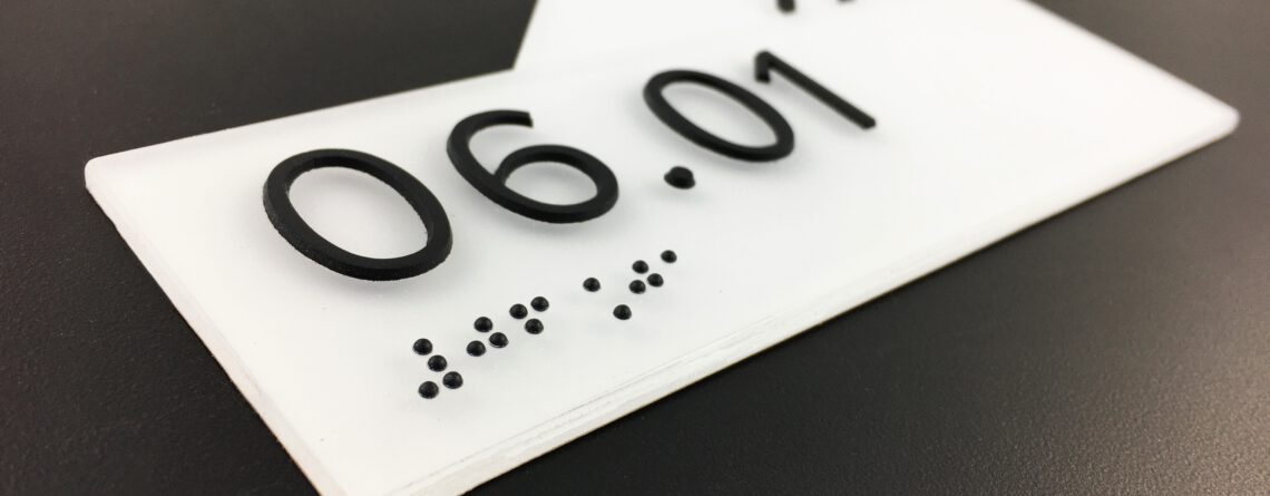 Custom White Acrylic Braille Room Number Sign