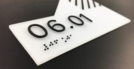 Custom White Acrylic Braille Room Number Sign
